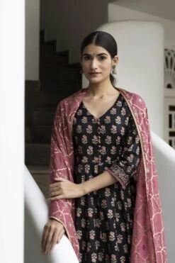 Kusha Anarkali Dress Dupatta Set -ZAZU Clothing Shop smc348blkb