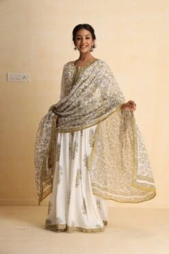 Yellow Handblock Printed Maxi Dress With Block Printed Dupatta -ZAZU Clothing Shop smc402ylw2