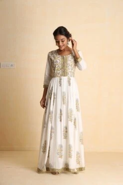 Yellow Handblock Printed Maxi Dress With Block Printed Dupatta -ZAZU Clothing Shop smc402ylw3