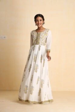 Yellow Handblock Printed Maxi Dress With Block Printed Dupatta -ZAZU Clothing Shop smc402ylw4