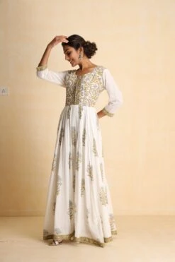 Yellow Handblock Printed Maxi Dress With Block Printed Dupatta -ZAZU Clothing Shop smc402ylw5