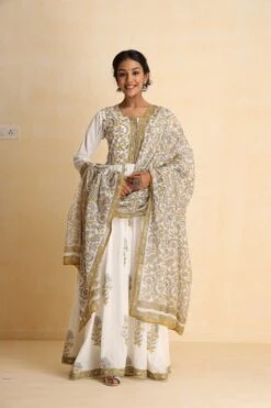 Yellow Handblock Printed Maxi Dress With Block Printed Dupatta -ZAZU Clothing Shop smc402ylwb