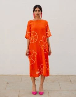 Burnt Orange Bandhani Dress -ZAZU Clothing Shop sw10794