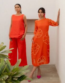 Burnt Orange Bandhani Dress -ZAZU Clothing Shop sw10796