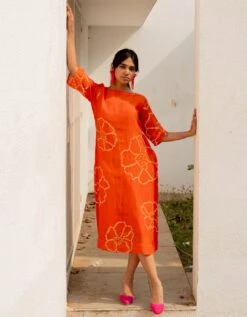 Burnt Orange Bandhani Dress -ZAZU Clothing Shop sw1079b