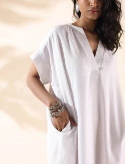 White Cotton Oversized Dress -ZAZU Clothing Shop tb33103