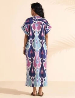 Blue Cotton Ikat Oversized Dress -ZAZU Clothing Shop tb33194
