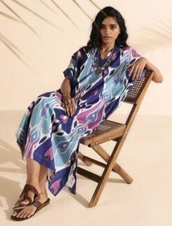 Blue Cotton Ikat Oversized Dress -ZAZU Clothing Shop tb3319b