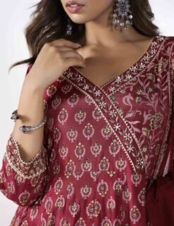 Floral Buti Printed Long Anarkali Dress With Pants And Printed Doriya Dupatta -ZAZU Clothing Shop tct2393mrn3