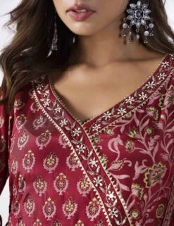 Floral Buti Printed Long Anarkali Dress With Pants And Printed Doriya Dupatta -ZAZU Clothing Shop tct2393mrn4