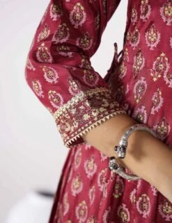 Floral Buti Printed Long Anarkali Dress With Pants And Printed Doriya Dupatta -ZAZU Clothing Shop tct2393mrn5