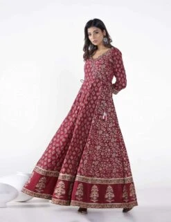 Floral Buti Printed Long Anarkali Dress With Pants And Printed Doriya Dupatta -ZAZU Clothing Shop tct2393mrn6