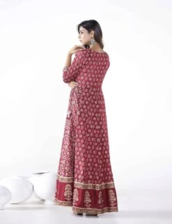 Floral Buti Printed Long Anarkali Dress With Pants And Printed Doriya Dupatta -ZAZU Clothing Shop tct2393mrn7