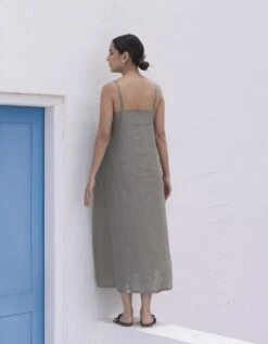 Linen Breeze Box Pleate Midi Dress -ZAZU Clothing Shop tittr1162
