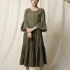 Mehendi Gathered Cotton Slub Dress -ZAZU Clothing Shop tjmk202031