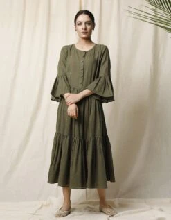 Mehendi Gathered Cotton Slub Dress