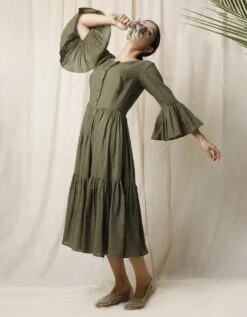 Mehendi Gathered Cotton Slub Dress -ZAZU Clothing Shop tjmk202034