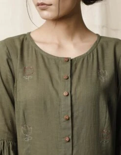 Mehendi Gathered Cotton Slub Dress -ZAZU Clothing Shop tjmk20203b