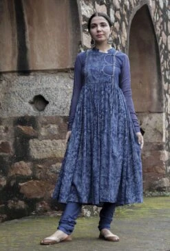 Set Of 3:Kashni Indigo Pishwas Style Kurta Dress, Churidar & Organza Dupatta 9 Set Of 3:Kashni Indigo Pishwas Style Kurta Dress, Churidar & Organza Dupatta -ZAZU Clothing Shop tjmk282213