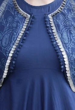 Set Of 3:Jaimol Indigo Cotton Farzi Short Jacket, Flared Kurta Dress & Churidar 13 Set Of 3:Jaimol Indigo Cotton Farzi Short Jacket, Flared Kurta Dress & Churidar -ZAZU Clothing Shop tjmk28224b