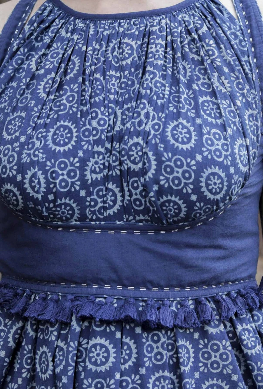 Set Of 3:Fatima Indigo Halter Neck Flared Kurta Dress, Bustier Top & Churidar 8 Set Of 3:Fatima Indigo Halter Neck Flared Kurta Dress, Bustier Top & Churidar - Image 6