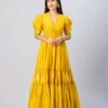 Mustard Gold Bohemian Gown Dress With Stylized Sleeves -ZAZU Clothing Shop tmrbr0041