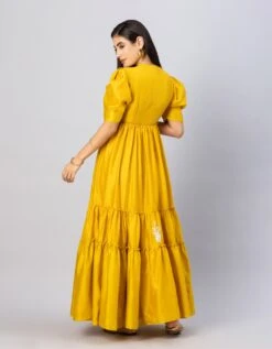 Mustard Gold Bohemian Gown Dress With Stylized Sleeves -ZAZU Clothing Shop tmrbr0046