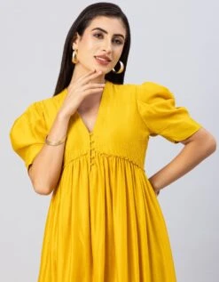 Mustard Gold Bohemian Gown Dress With Stylized Sleeves -ZAZU Clothing Shop tmrbr004b