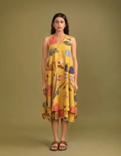 Fresh Breeze Mustard Handwoven Cotton Dress