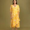 Scarlet Daisy Yellow Printed Mulmul Dress -ZAZU Clothing Shop ttch002861