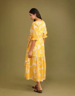 Scarlet Daisy Yellow Printed Mulmul Dress -ZAZU Clothing Shop ttch002863