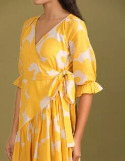 Scarlet Daisy Yellow Printed Mulmul Dress -ZAZU Clothing Shop ttch00286b