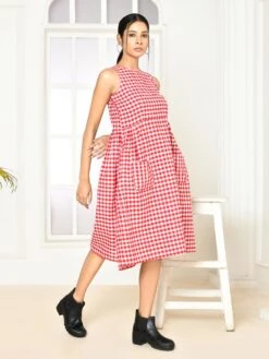 Emera Red Handloom Cotton Dress -ZAZU Clothing Shop uvbliss00134