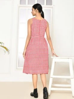 Emera Red Handloom Cotton Dress -ZAZU Clothing Shop uvbliss0013b