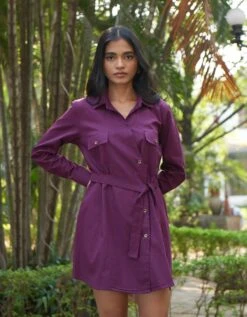 Wine Taylor Shirt Dress -ZAZU Clothing Shop vs0162 1