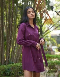 Wine Taylor Shirt Dress -ZAZU Clothing Shop vs0163 1