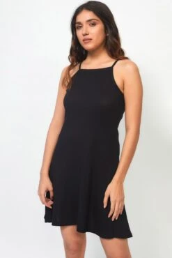 Rib Skater Dress- Carbon Black -ZAZU Clothing Shop wdr017cbb