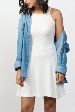 Rib Skater Dress- Marshmallow White -ZAZU Clothing Shop wdr017mwb