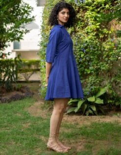 Purple Cotton Poplin Fit And Flare Short Button Down Shirt Dress -ZAZU Clothing Shop wdrs4762