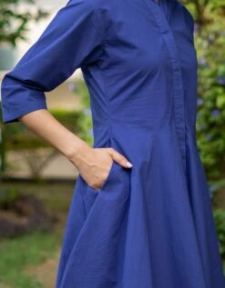 Purple Cotton Poplin Fit And Flare Short Button Down Shirt Dress -ZAZU Clothing Shop wdrs4763