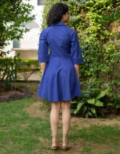 Purple Cotton Poplin Fit And Flare Short Button Down Shirt Dress -ZAZU Clothing Shop wdrs4765