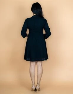 Black Crinkled Cotton Flax Short Dress -ZAZU Clothing Shop wdrs496b