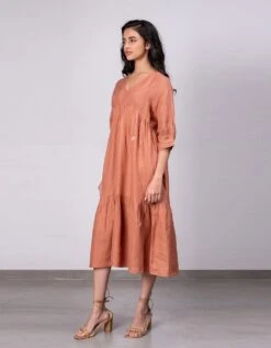 Meadow Linen Dress With Pockets - Sand Brown -ZAZU Clothing Shop zebvlf04sb2