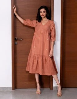 Meadow Linen Dress With Pockets - Sand Brown -ZAZU Clothing Shop zebvlf04sb4