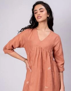 Meadow Linen Dress With Pockets - Sand Brown -ZAZU Clothing Shop zebvlf04sbb